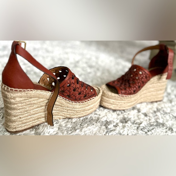 ‼️RARE‼️🎸Tory Burch🎸🔥Ret.$348🔥Basketweave Espadrille Wedge Platform Sandal—7.5 - Picture 6 of 16